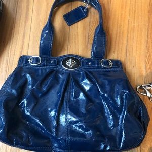 Blue patent leather Coach bag